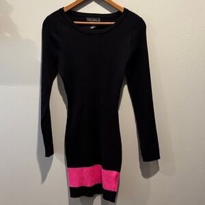 New Every Detail LA Black Long Sleeve Ribbed Colorblock Bodycon Sweater Dress
